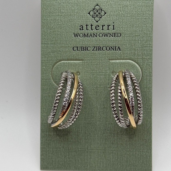 Silver and Gold Textured Earrings with Dimensional Design - Picture 3 of 5
